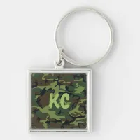 Monogram Military Green Camouflage Premium Square Keychain