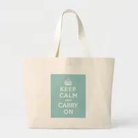 Keep Calm and Carry On on Light Blue Large Tote Bag