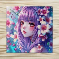 Beautiful Anime Girl with Purple Hair Jigsaw Puzzle