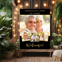 Black gold photo collage birthday party welcome poster