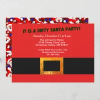 Dirty Santa Red Suit Party and Santa Pattern Invitation