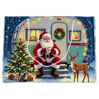 Santa Drinking Hot Cocoa outside his RV Christmas Large Gift Bag