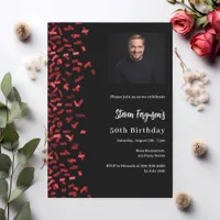 Birthday black red photo invitation