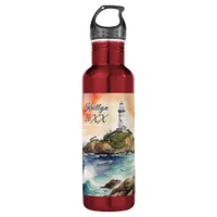 Watercolor Sketch Byron Bay Lighthouse Monogram | Stainless Steel Water Bottle