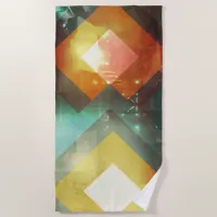 Seventies Orange Abstract Techno Triangles Beach Towel