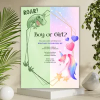 Dinosaur Unicorn Boy or Girl Gender Reveal Party Invitation