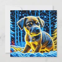 Cute Puppy Dog Playing in Snow Christmas