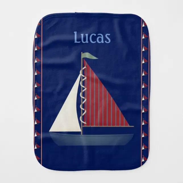 Cute Blue Toy Sailboat Burp Cloth