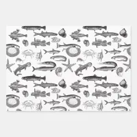 Cute Rainbow Fish & Sea Creature Drawings Wrapping Paper Sheets