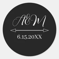 Bride and Groom Initials Wedding Date | Black  Classic Round Sticker