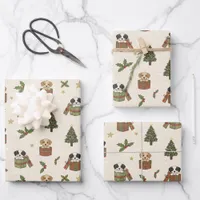 Tan and Black & White Puppies Christmas Pattern Wrapping Paper Sheets