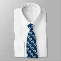 Blue Shark Terror Cartoon in Ocean Tiled Necktie