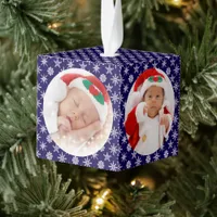 Custom Photos Santa Baby Snowflakes with Blue Cube Ornament