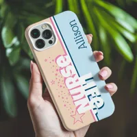 Retro Modern Pink and Blue Nurse Life Personalized iPhone 15 Case