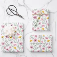 Spring Summer Yellow Pink Purple Floral Watercolor Wrapping Paper Sheets