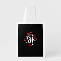 Let's Get Lit Funny Christmas Drinking Men Women Grocery Bag