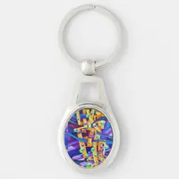 Abstract cubes purple keychain