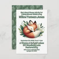 W2A Cute Fox Cub Sleeps in a Bed of Leaves Baby Shower