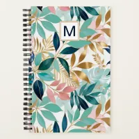 Leaf Pattern Pretty Colorful Leaves Monogrammed Notebook