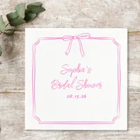 Cute Fun Hot Pink Simple Girly Bow Bridal Shower Napkins