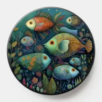 Colorful Whimsical Fish Under the Stars PopSocket
