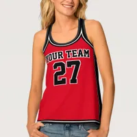 Sports Team Name Number Red Black Basketball Tank Top