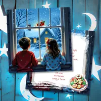 Children Watching Santa's Sleigh Christmas Holiday Card