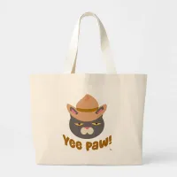 Yee Paw Cool Cowboy Hat Funny Cat Slogan Large Tote Bag