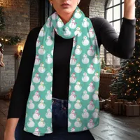 Festive Teal Snowman Pattern Winter Holiday Scarf