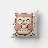 Cute Kawaii Coffee Owl Throw Pillow