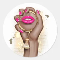 Pink and Gold Glam Chic Classic Round Sticker