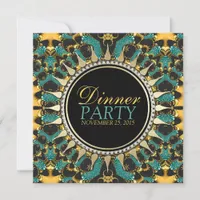 Golden Teal New Age Bohemian Dinner Party Invites