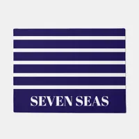 Blue white stripes yacht name doormat