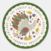 Thanksgiving Turkey Green Gratefull Autumn Classic Round Sticker