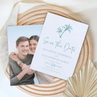 Tropical Palm Tree Aqua Blue Beach Wedding Save The Date