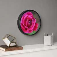 Vibrant Fuchsia Pink Rose Blossom Makro Clock