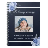 Guest book memorial funeral blue floral photo