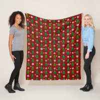 Christmas tree forest, snowflakes and red blue dot fleece blanket