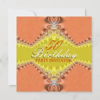 Orange Damask Fab 50th Birthday Party Invitations