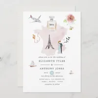 Watercolor Paris Destination Wedding Monogram Invitation