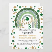 Lucky Shamrock Rainbow St Patrick Boy Birthday Invitation