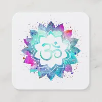 *~* Spiritual Lotus Flower Mandala Om Aum Symbol Square Business Card