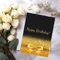 Happy Birthday black gold bow Card