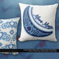 Crescent Moon Magic Stars Celestial White Throw Pillow