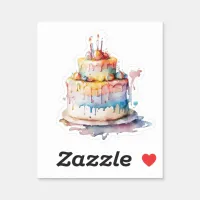 Watercolor Whimsical Birthday Cake Sticker