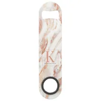 Elegant Metallic Copper Rose Gold Marble Monogram Bar Key