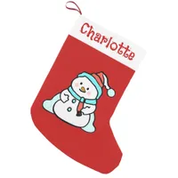 Cute Winter Snowman | Kids Name Red Small Christmas Stocking