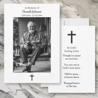 Black and White Cross and Poem Photo Memorial Card