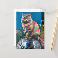 cat on a disco ball postcard