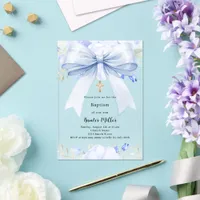 Blue bow florals boy clear Baptism Acrylic Invitations